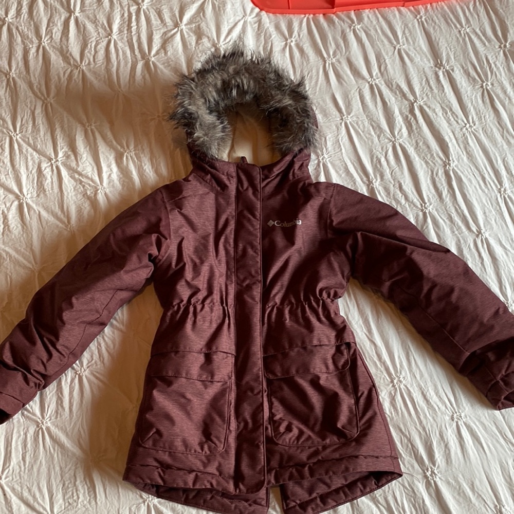 Columbia Kids Jacket in Burgundy with Faux Fur Hood